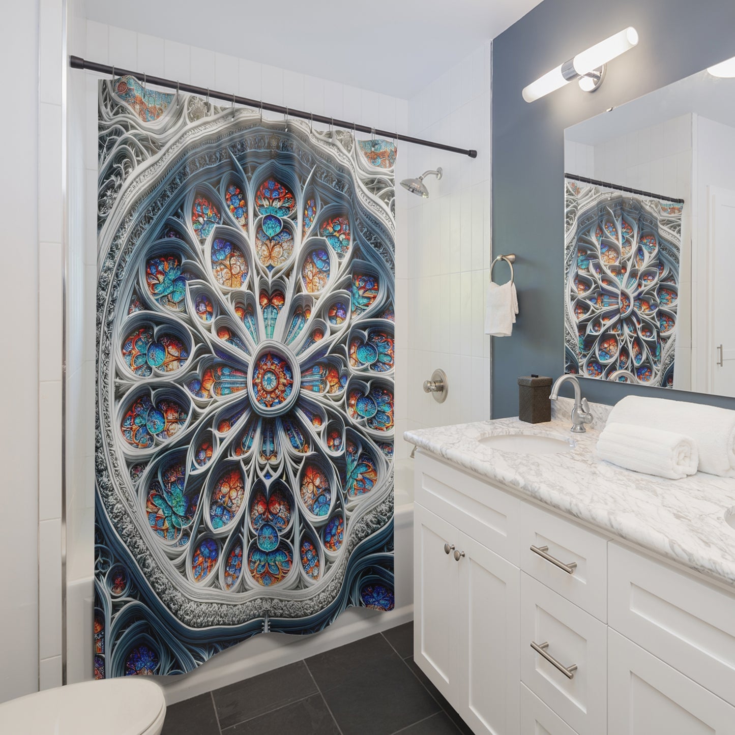 Perfect Balance-Stained Glass Cathedral Shower Curtian