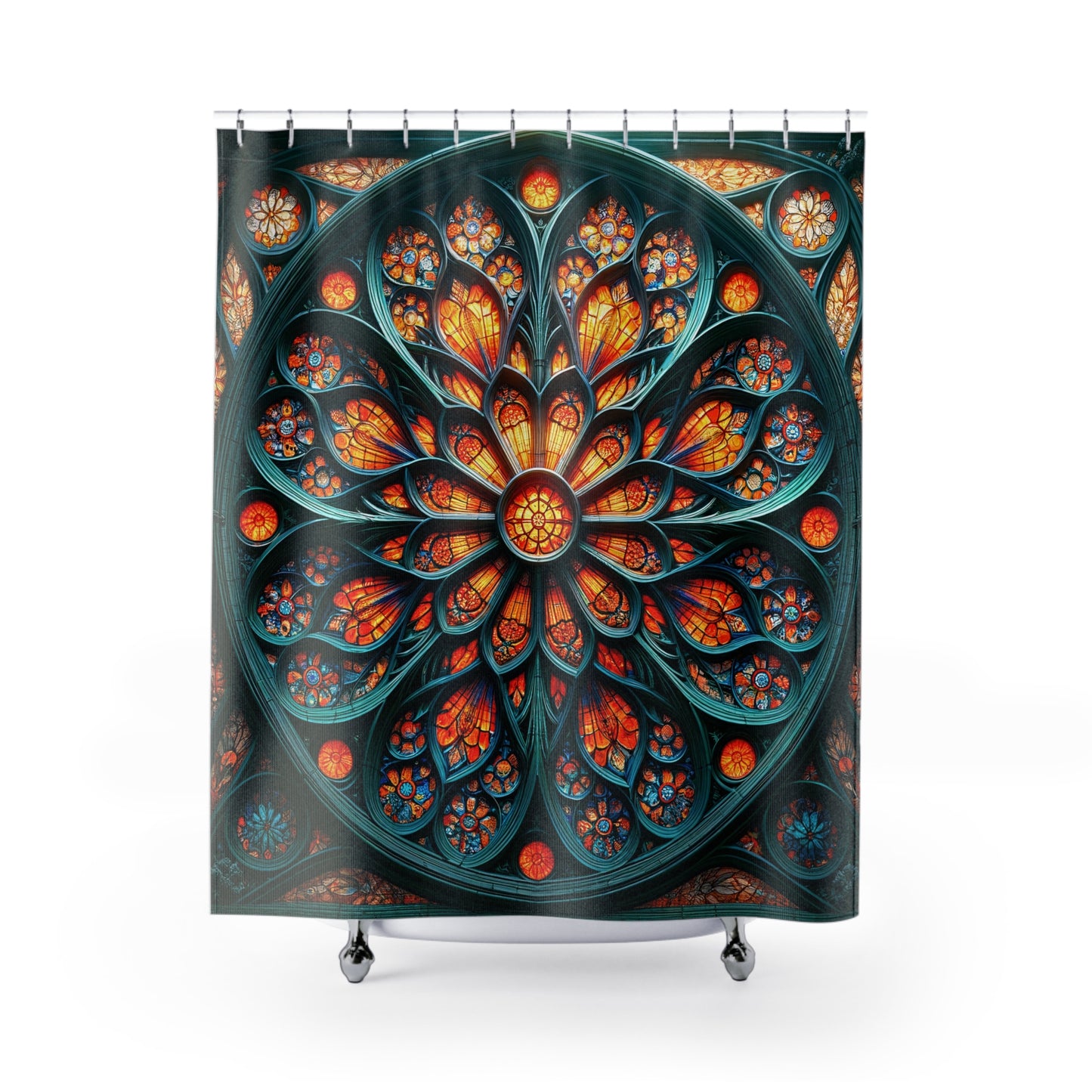 Radiant Mandala: The Sunlit Stained Glass Shower Curtian