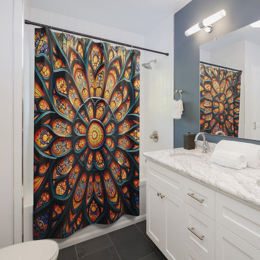 Radiant Mandala: The Sunlit Stained Glass Shower Curtian