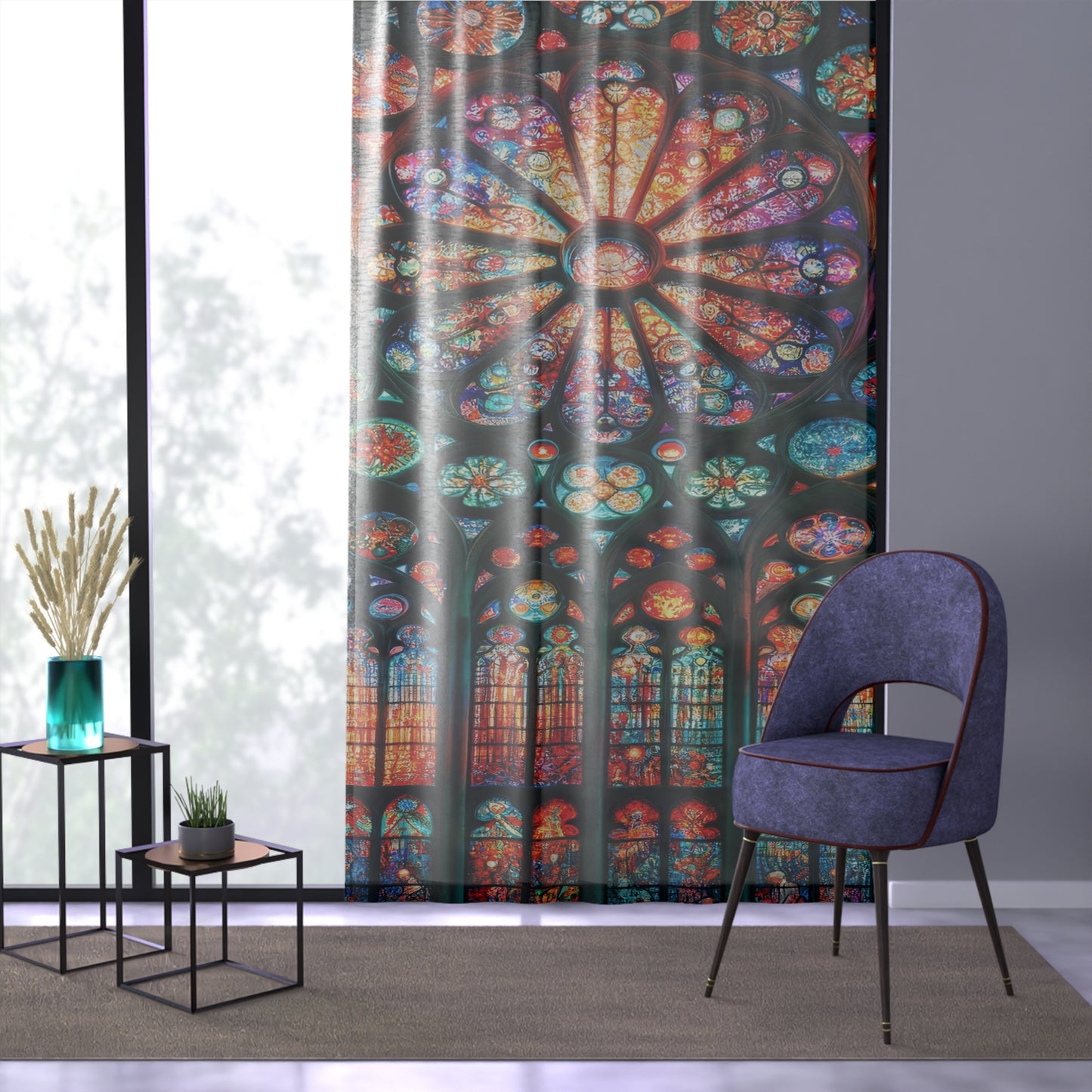 Sheer Stained Glass Window Curtian