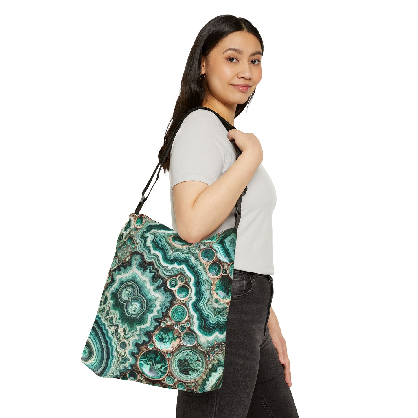 Tote Bag with Malachite and Chrysocolla Rocks Design