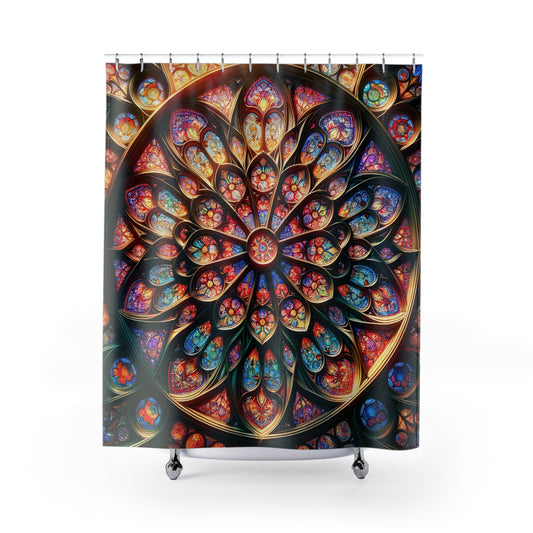 Rich Colorful Vibrant Cathedral Rose Window Shower Curtian