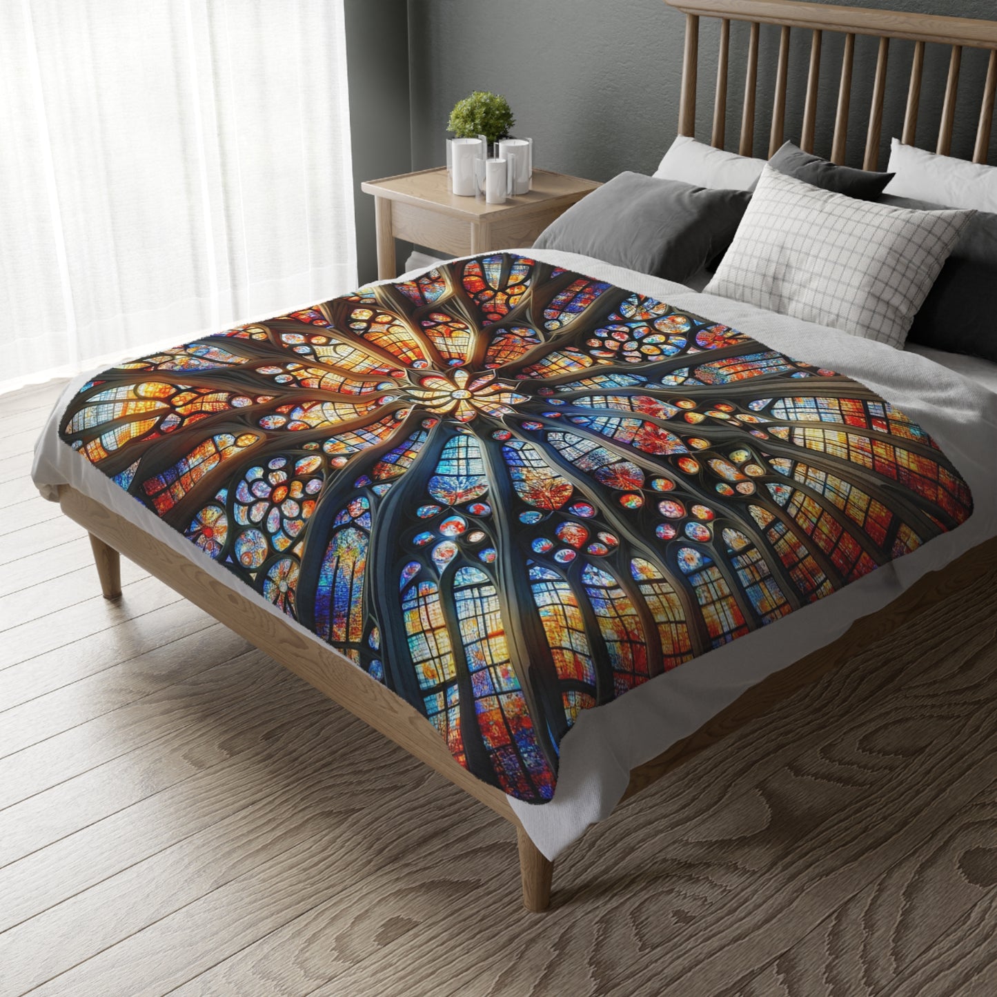 Illuminated Comfort: Stained Glass Throw Blanket_Double Sided Print