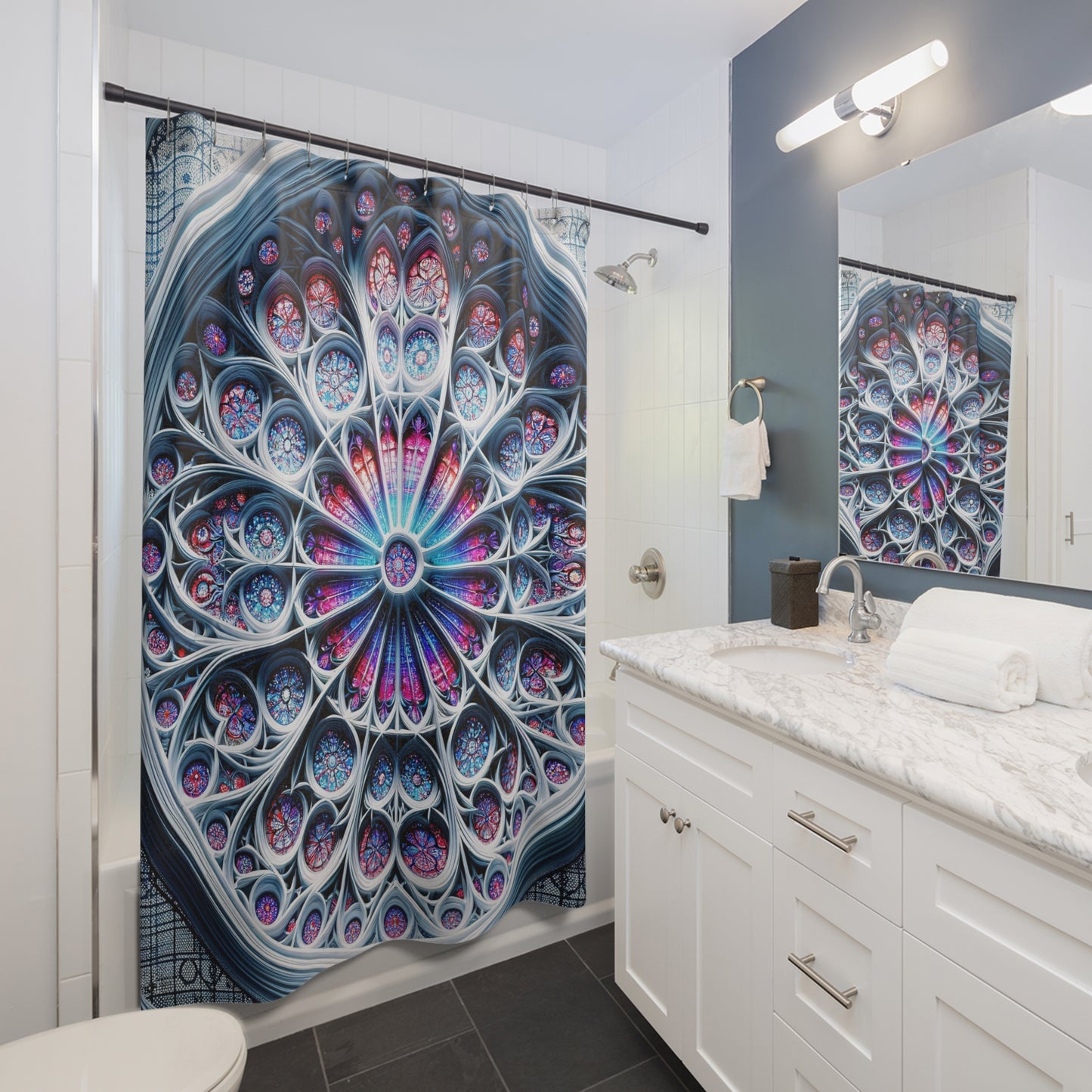 Elegance Unfolding: The Stained Glass Shower Curtain