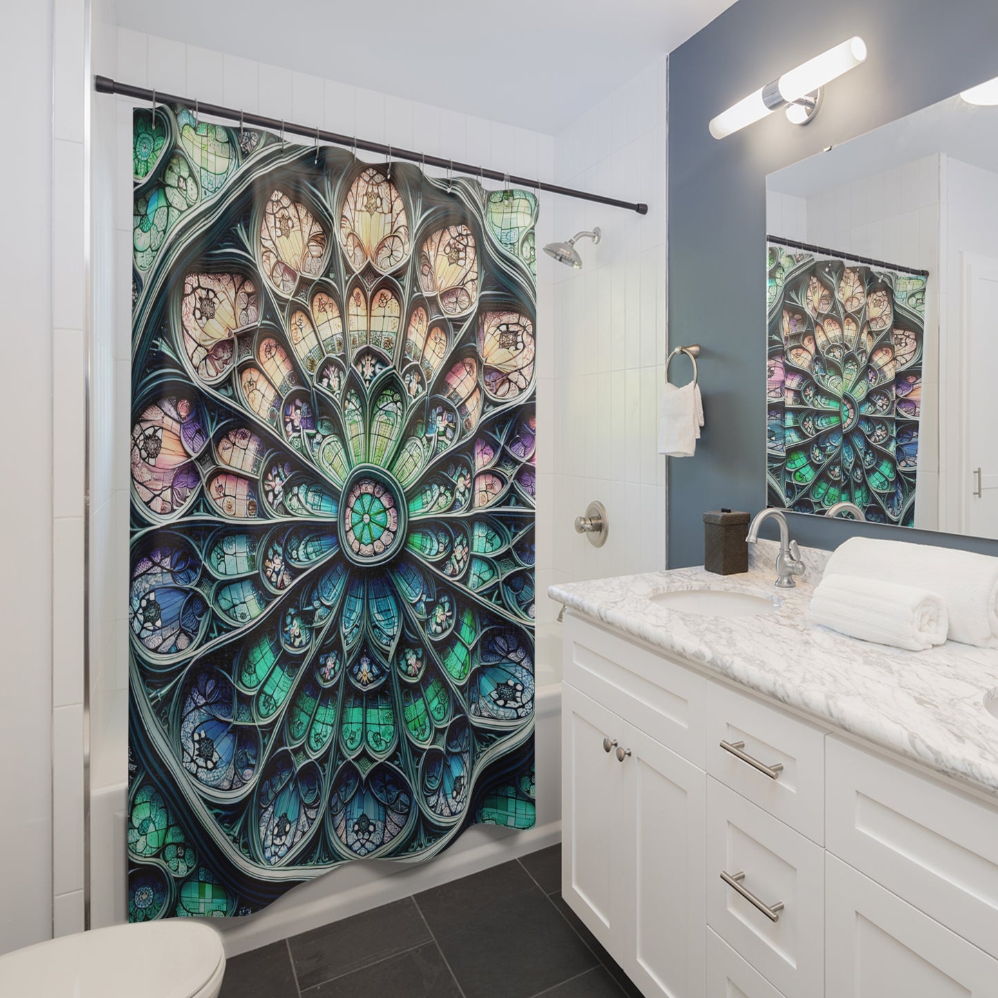 Cathedral Elegance: The Stained Glass Shower Curtain