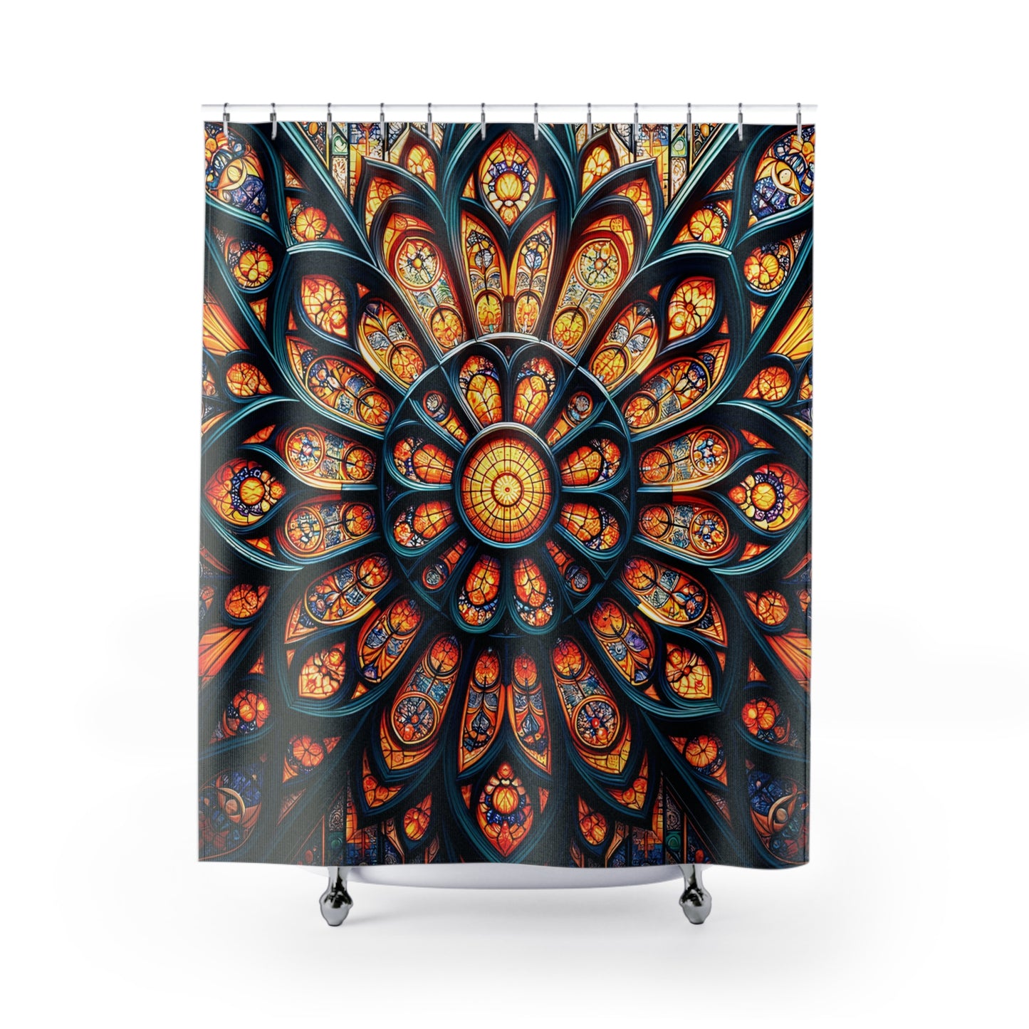 Radiant Mandala: The Sunlit Stained Glass Shower Curtian