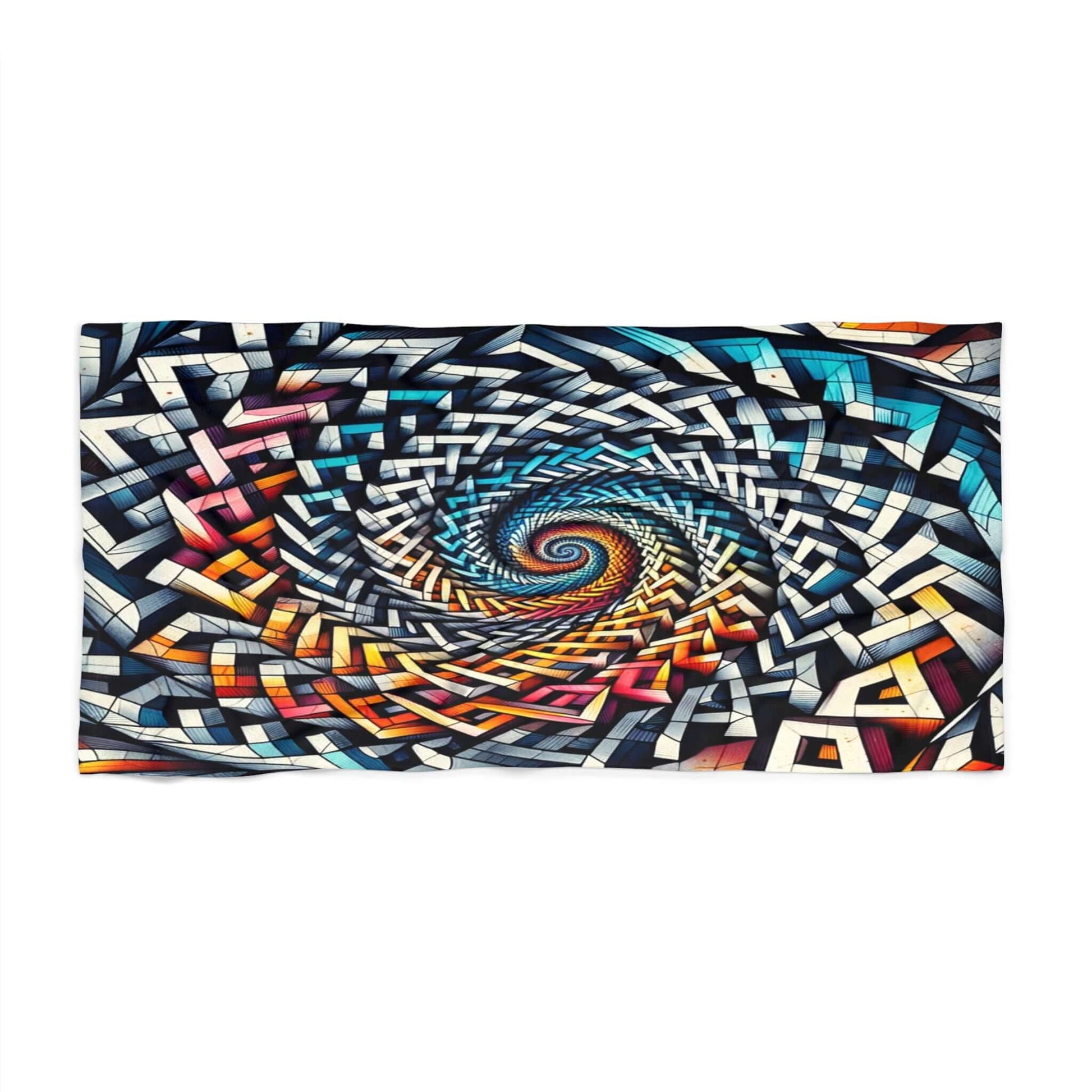 Geometric Spiral Black and White with Vibrant Reds and Blue Multicolor Swirling Pattern Home Decor Poolside Beach Towel