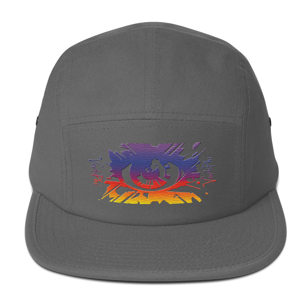 Bold Sunset Five-Panel Cap with Artistic Eye Design