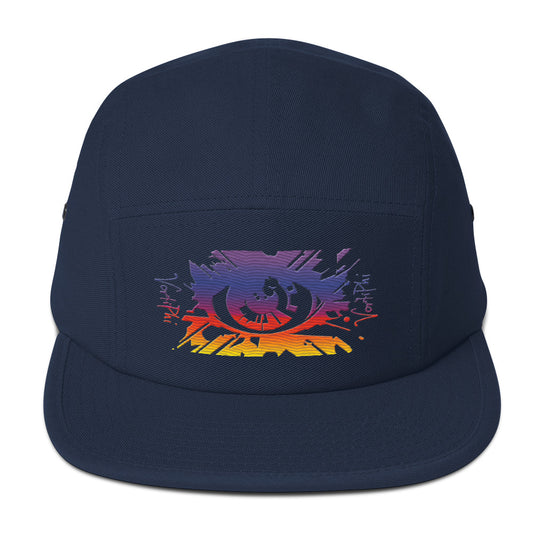 Bold Sunset Five-Panel Cap with Artistic Eye Design