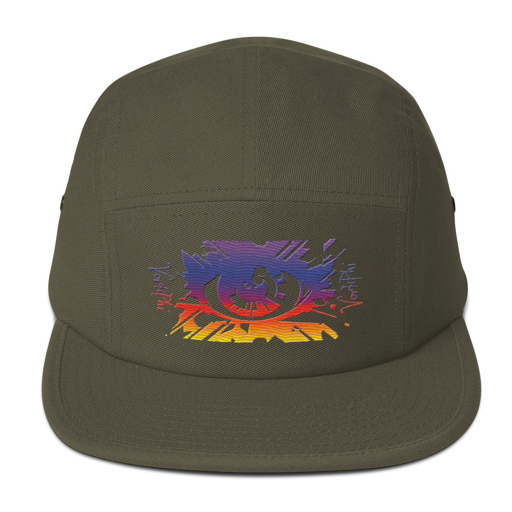 Bold Sunset Five-Panel Cap with Artistic Eye Design